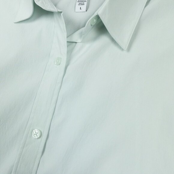 Athleta Midtown Shirt Women's Large Pale Green Button-Up Long Sleeve Polyester - Picture 7 of 12